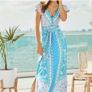 Lilly Pulitzer Turquoise Teal Water Ya Waiting for Esmarella Maxi Dress